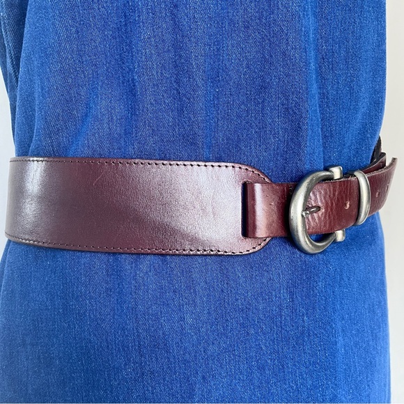 Sandwich Wide Leather Belt Brown Waist Belt European Made Adjustable M L - Picture 10 of 11